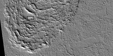 View of a lava lobe, as seen by HiRISE under HiWish program. The box shows the size of a football field.