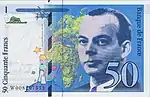 Portrait and images from The Little Prince on a 50-franc banknote