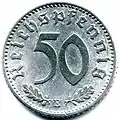 Aluminum 50 Reichspfennig coin (reverse)