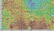 Map showing the relative positions of Columbus crater and other nearby craters in Memnonia quadrangle