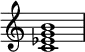  {
\override Score.TimeSignature #'stencil = ##f
\relative c' { 
  \clef treble \time 4/4
  <c es g b>1
} }
