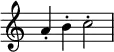  {
\override Score.TimeSignature #'stencil = ##f    \relative c'' {
        a4-. b-. c2-.
    }

}
