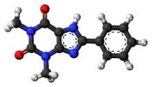 Ball-and-stick model of the 8-phenyltheophylline molecule