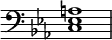 { \override Score.TimeSignature #'stencil = ##f \time 4/4 \key c \minor \clef bass << { <c ees a>1 } >> }