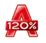 A logo depicting a large red A with a widened, extended bar which has the text 120% written inside.