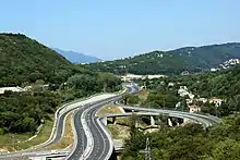 Trumpet interchange of a six-lane motorway