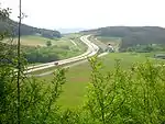 A 71 crossing the Wipfratal, rightwards the Nuremberg–Erfurt high-speed railway and their gate to the Sandberg Tunnel