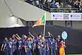 Athletes from Sri Lanka bearing the national flag during the opening ceremony.