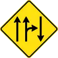 (W4-V101) Lane Allocation ahead (Right lane goes straight ahead or turn right) (used in Victoria)