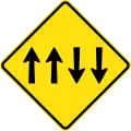 (W4-V102) Lane Allocation ahead (Four-way traffic) (used in Victoria)