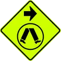 (W6-V2-2) Pedestrian Crossing Ahead on Side Road (turn right) (used in Victoria)