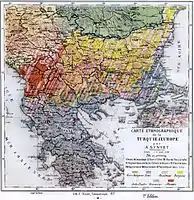 Pro-Greek map of the ethnic composition of the Balkans in 1877 by A. Synvet, a renowned French professor of the Ottoman Lyceum of Constantinople