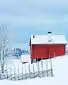 A typical Swedish building in Tyresta National Park, painted in red. Winter of 2018-19.