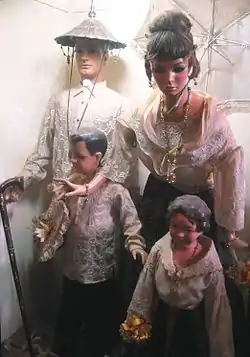 Typical costume of a Principalía family of the late 19th century. Exhibit in the Villa Escudero Museum, San Pablo, Laguna, Philippines.