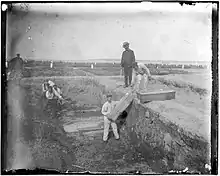 A trench at the potter's field on Hart Island, seen circa 1890