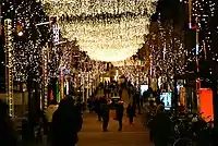 Strøget, decorated for Christmas. The inner city is popular with shoppers year round.