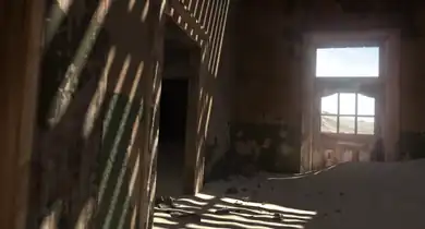 Interior of abandoned house in Kolmanskop, Namibia