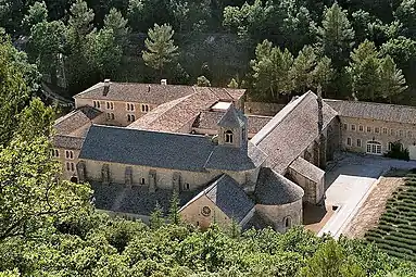 The Romanesque Sénanque Abbey church and surrounding monastic buildings, Gordes, France.