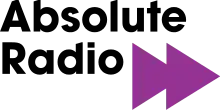 The words "Absolute and Radio" set on two lines in black, with a purple fast forward symbol of two overlapping triangles to the lower right