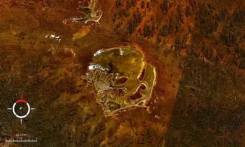 Landsat image of Lake Acraman; screen capture from NASA World Wind