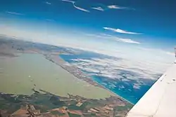 Aerial view of Kaitorete Spit and Lake Ellesmere / Te Waihora