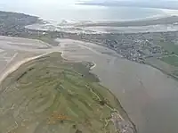 An aerial photo of the isthmus of Sutton which connects Howth Head and County Dublin