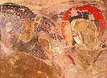 A detail of the earliest know oil paintings in the world (circa. 650 AD) located in Bamiyan, Afghanistan.