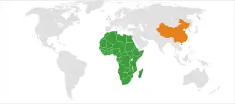 Map indicating locations of Africa and China