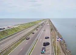 Afsluitdijk with the North Sea on the left and the IJsselmeer on the right