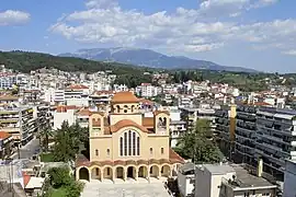 Aerial view of the city with the Saint Christopher church in the center