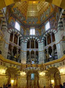 Carolingian architecture: Interior of the Aachen Cathedral (Aachen, Germany), 796–805