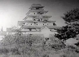 The damaged Aizu-Wakamatsu castle right after the Battle of Aizu