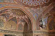 Painted and carved plaster decoration inside Akbar's Tomb in Agra, India (early 17th century, Mughal)