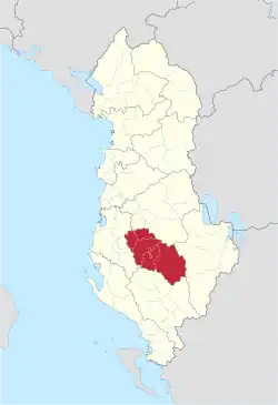 Map of Albania with Berat County highlighted