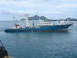 Spanish tuna purse seiner, Albatun Dos, near Victoria, Seychelles