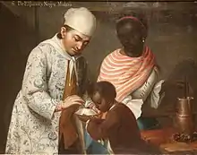 Casta painting of a Spaniard, a Negra and a Mulatto. José de Alcíbar, 18th c. Mexico