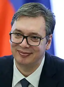 Aleksandar Vučić at the Russian Duma in Moscow, Russia in 2019