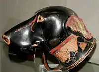 An Ancient Greek rhyton serving vessel in the shape of a dog's head, made by Brygos, early 5th century BC. Jérôme Carcopino Museum, Department of Archaeology, Aleria.