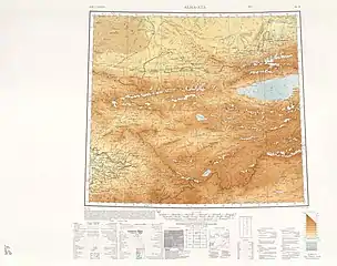 Map of the region including the Torugart Pass (unlabelled; roads can be seen) (AMS, 1948)