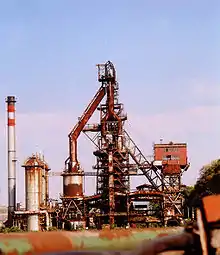 Abandoned blast furnace in Sestao, Spain. The furnace itself is inside the central girderwork.