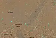 Map of Amenthes quadrangle. The northwest part includes Isidis Planitia. Escalante Crater is near the equator.