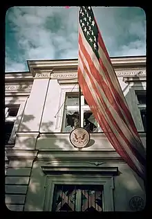 American embassy in Warsaw during German air raid in 1939