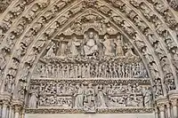 Central tympanum on facade of Amiens Cathedral