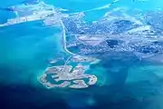 An aerial view of Amwaj Islands & Muharraq Island, looking towards the south.