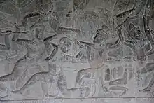 Bas-relief of elbow strike.  Located at Angkor Wat (12th century)