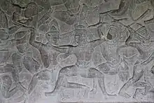 Bas-relief of elbow strike.  Located at Angkor Wat (12th century)