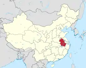 Map showing the location of Anhui within China