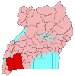 Location of Ankole (red) in Uganda (pink).