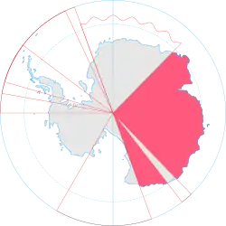 Map of Antarctica indicating Australian territorial claim (red area)