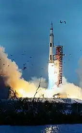 A rocket blasts off